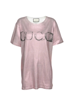 Gucci Pre-Owned logo-print metallic T-shirt - Pink