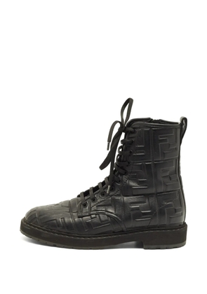 Fendi Pre-Owned Zucca embossed combat boots - Black