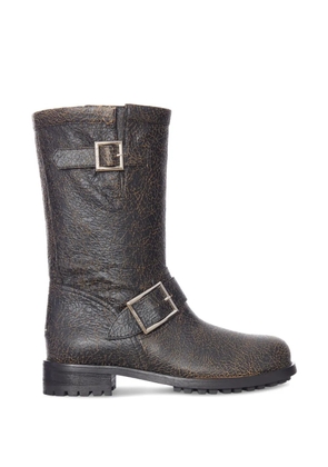 Jimmy Choo crackled leather buckle-detail boots - Black