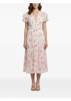 Self-Portrait pleated floral-print dress - White