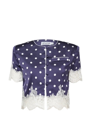 Self-Portrait polka-dot lace-trim top - Blue