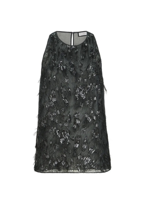 Brunello Cucinelli crispy silk top with dazzling lynx embroidery - Black