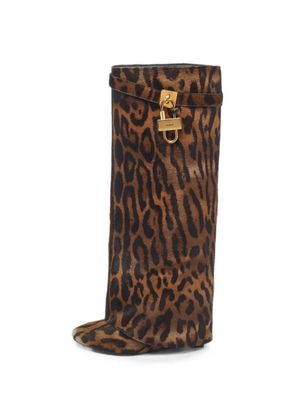 Givenchy Pre-Owned Shark Lock leopard-print knee-high boots - Brown