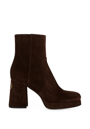 Valentino Garavani Fawcette platform ankle boots in split leather 90mm - Brown