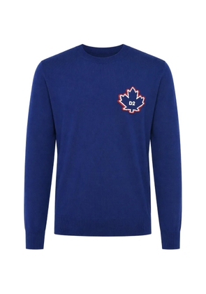 DSQUARED2 maple-leaf patch crew-neck sweater - Blue