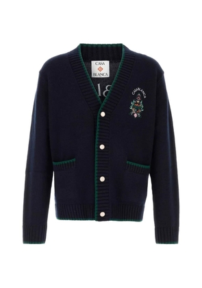 Casablanca logo-embroidered contrast-trim cardigan - Blue