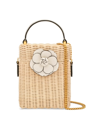 Oscar de la Renta Alibi in wicker floral-applique shoulder bag - Neutrals