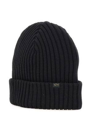 Paul & Shark ribbed logo-label beanie - Black