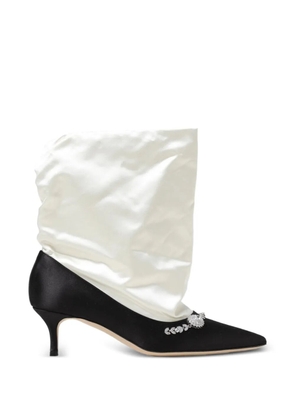 Manolo Blahnik crystal-embellished satin ankle boots - White