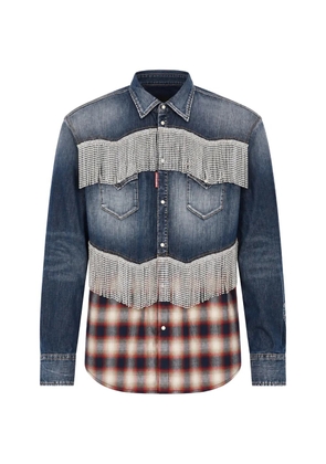 DSQUARED2 strass-embellished panelled shirt - Blue