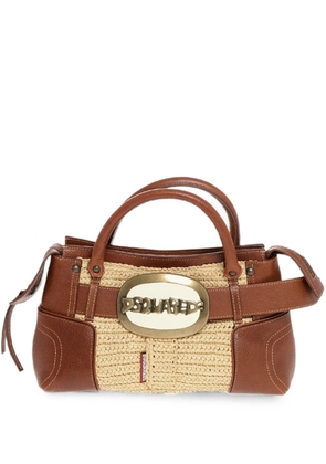 DSQUARED2 logo-buckle woven tote bag - Neutrals