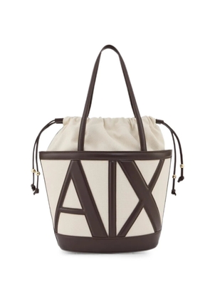 Emporio Armani embossed-logo drawstring bucket bag - Neutrals