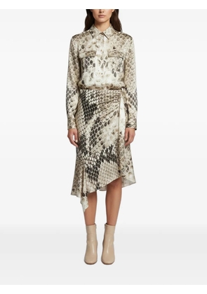Roberto Cavalli Vintage snakeskin-print asymmetrical midi dress - Neutrals