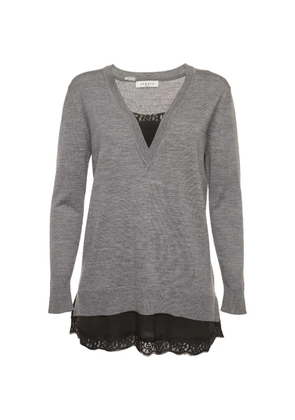 SANDRO lace-trim V-neck sweater - Grey