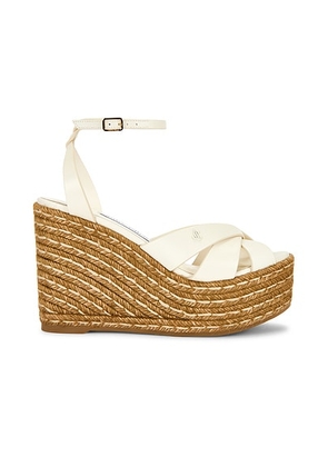 Jimmy Choo Korra 100 Wedge Sandal in Latte - Brown. Size 39 (also in 37, 36.5, 38, 38.5, 39.5, 40, 41).