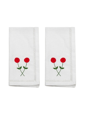 Gohar World A Jour Stitch & Double Rose Dinner Napkins in Red Rose - White. Size all.