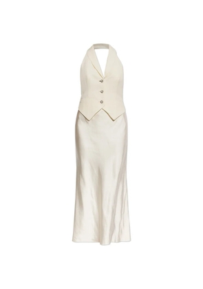 Self-Portrait halterneck satin midi dress - Neutrals