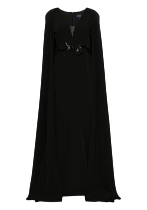 Marchesa Notte floral-appliqué cape gown - Black