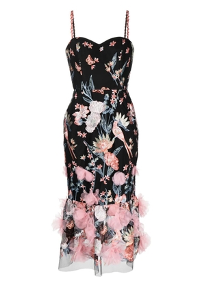 Marchesa Notte Butterfly Murmuring appliqué midi dress - Black