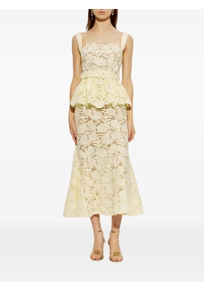 Self-Portrait belted peplum lace midi dress - Yellow