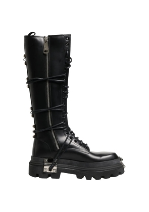 Dolce & Gabbana logo-plaque studded combat boots - Black