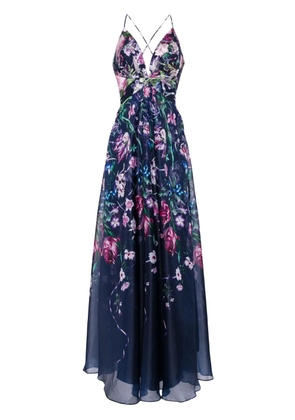 Marchesa Notte Ribbons floral-print chiffon gown - Blue