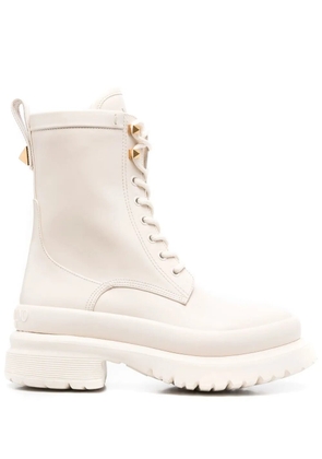 Valentino Garavani chunky lace-up leather boots - Neutrals