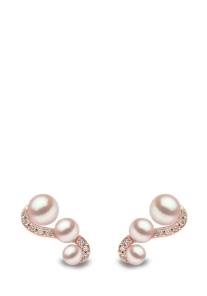Yoko London 18kt rose gold Sleek Akoya pearl and diamond earrings - Pink