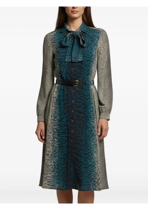 Gucci Pre-Owned animal-print ling-sleeved belted midi dress - Green