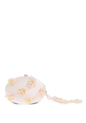Self-Portrait floral-appliqué satin clutch bag - Pink