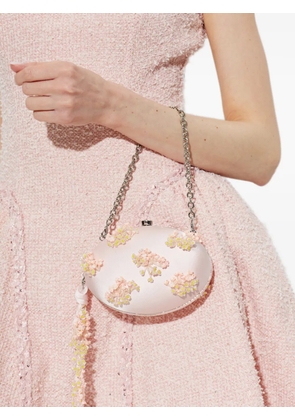 Self-Portrait floral-appliqué satin clutch bag - Pink