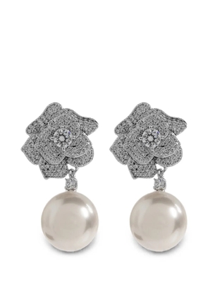Self-Portrait crystal-embellished pearl-drop earrings - Silver