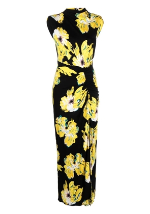 DVF Diane von Furstenberg painted blossom-pattern midi dress - Black