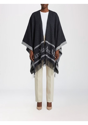 MAX MARA Short Wool Cape with Jacquard Logo and Fringed Hem