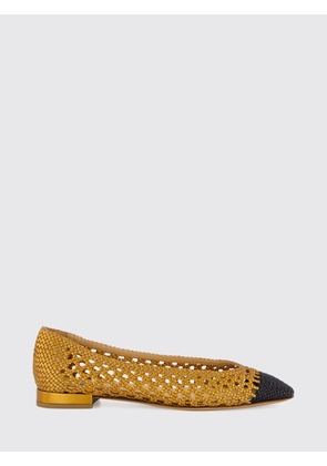 FRANCESCO RUSSO Two-Tone Woven Leather Ballet Flats with Perforated Design