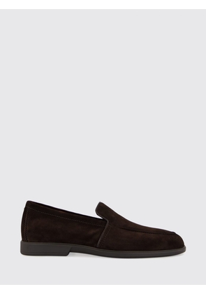 SANTONI Classic Suede Loafers with Raised Apron Toe