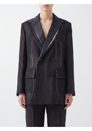 SACAI Cropped Double-Breasted Wool Blend Blazer with Patchwork Design