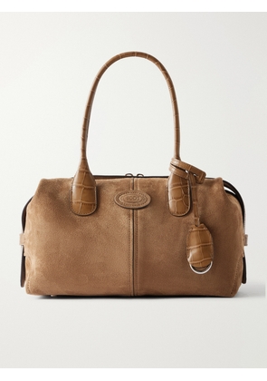 Tod's - Bauletto Leather-trimmed Suede Shoulder Bag - Brown - One size