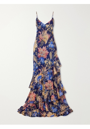 Etro - Floral-print Ruffled Crepon Maxi Dress - Blue - IT38,IT40,IT42,IT44,IT46,IT48
