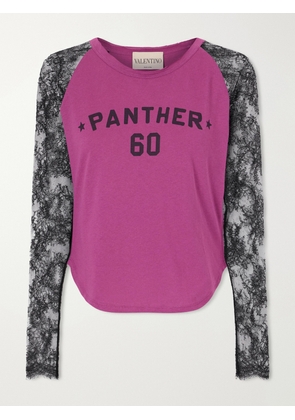 Valentino Garavani - Printed Lace-trimmed Cotton T-shirt - Pink - xx small,x small,small,medium,large,x large