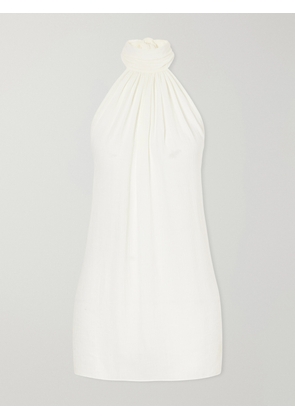 Away That Day - Ibiza Halterneck Knotted Gathered Crepon Mini Dress - White - XS/S,S/M,M/L,L/XL