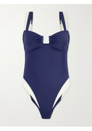 Away That Day - Cannes Two-tone Gathered Recycled Stretch Swimsuit - Blue - x small,small,medium,large
