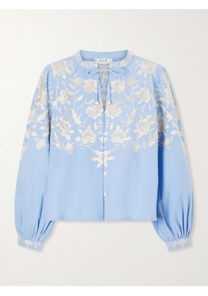 Sea - Alina Embroidered Cotton And Linen-blend Blouse - Blue - xx small,x small,small,medium,large,x large