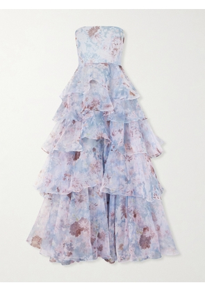 Aje - Gabrielle Strapless Tiered Ruffled Floral-print Linen-blend Organza Gown - Purple - UK 4,UK 6,UK 8,UK 10,UK 12,UK 14,UK 16