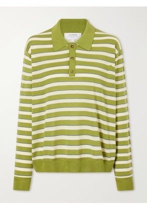 La Ligne - Ben Striped Silk, Wool And Cashmere-blend Polo Sweater - Green - xx small,x small,small,medium,large,x large