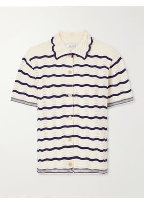 La Ligne - Striped Pointelle-knit Cotton T-shirt - White - xx small,x small,small,medium,large,x large