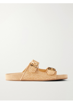 Tory Burch - Mellow Logo-embellished Raffia And Leather Sandals - Brown - US5,US6,US6.5,US7,US7.5,US8,US8.5,US9,US9.5,US10,US10.5,US11