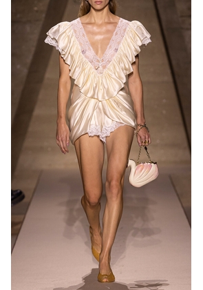 Chloé Ruffled Silk-Satin Jumpsuit - Moda Operandi