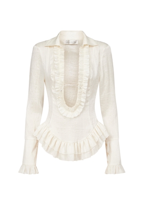 Ludovic de Saint Sernin Duchesse Plunging Neckline Silk Top - Moda Operandi
