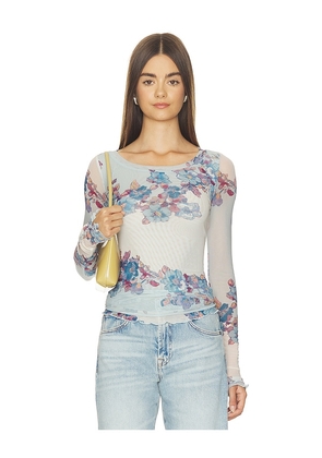 Free People Lilly Printed Long Sleeve Top in Blue. Size XS. Also in S, M, L, XL.